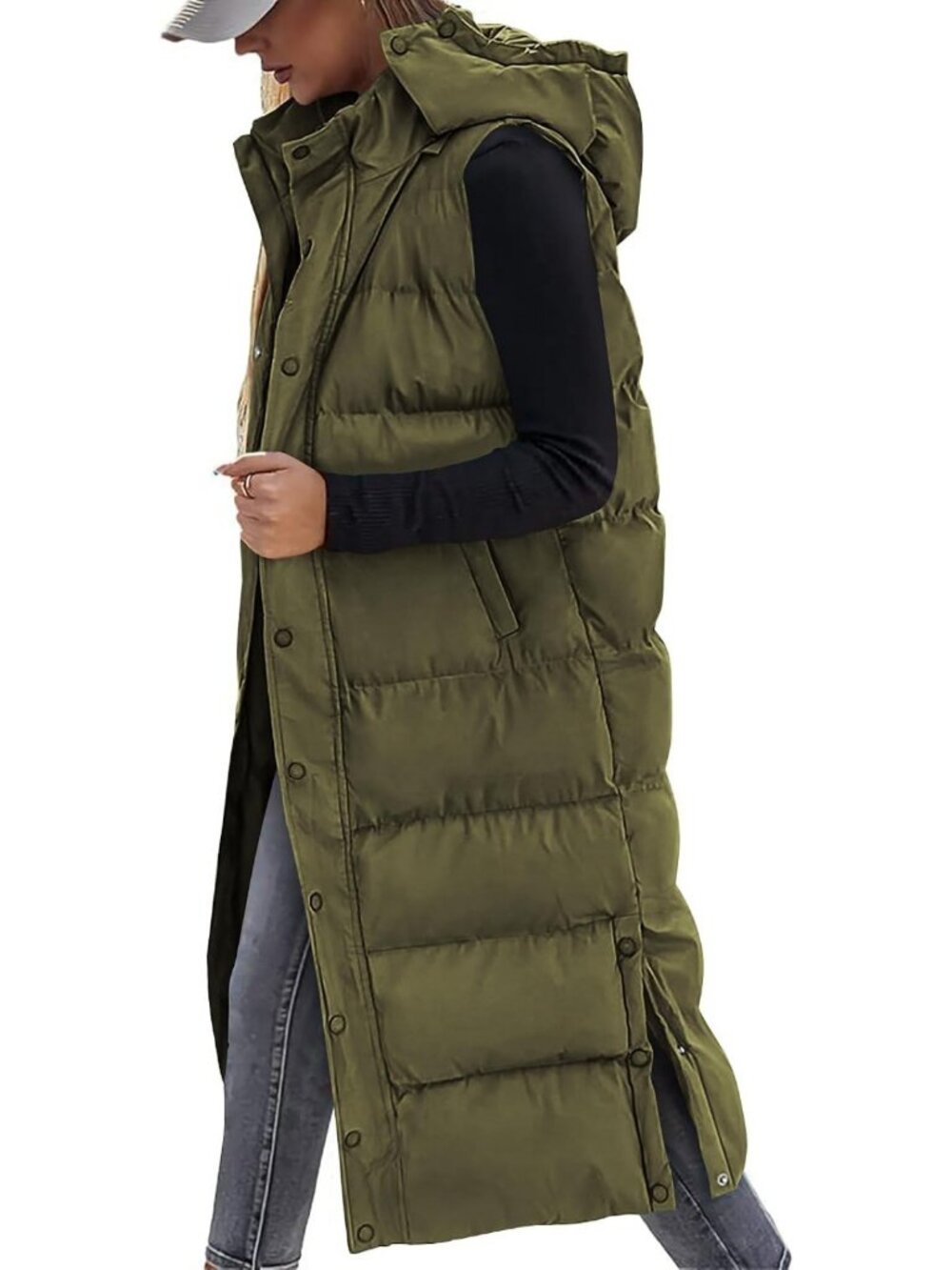 Cozy Long Quilted Puffer Vest for Women - Stylish Winter Coat with Hood